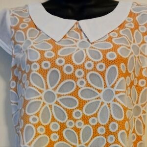 Y2K Moda lined blouse sz.S.abract flora print, colors gold-yellow, & white